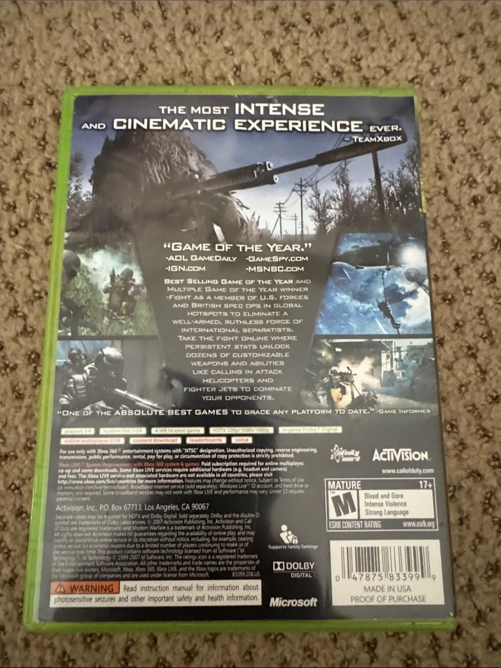 Microsoft Xbox 360 Call of Duty Modern Warfare 2 & 4 Green Cases